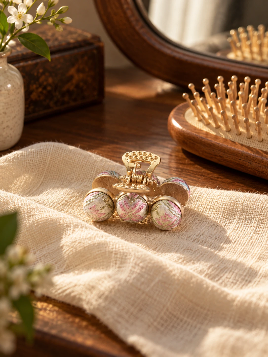 Beaded Brocade Hair Clip in context