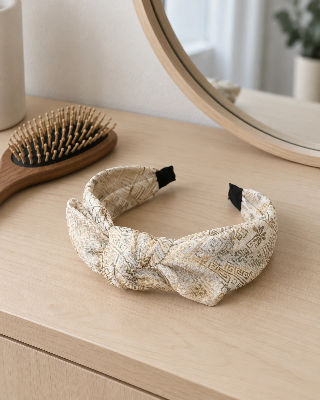 Knotted Brocade Headband in context