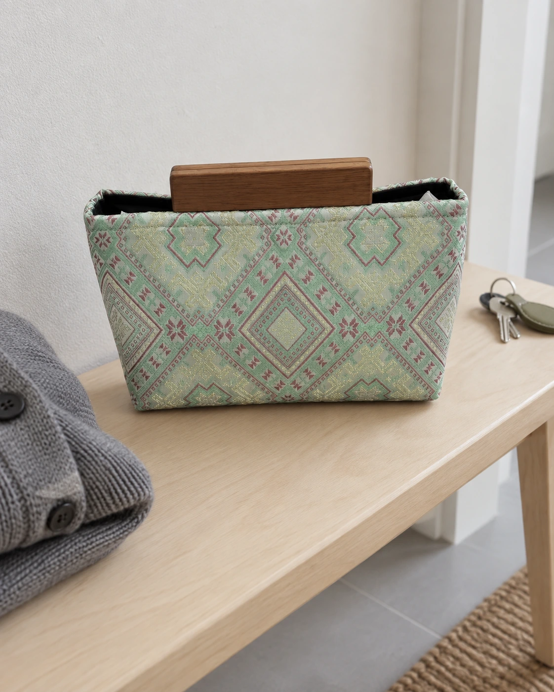 Sage Wood-Clasp Clutch in context